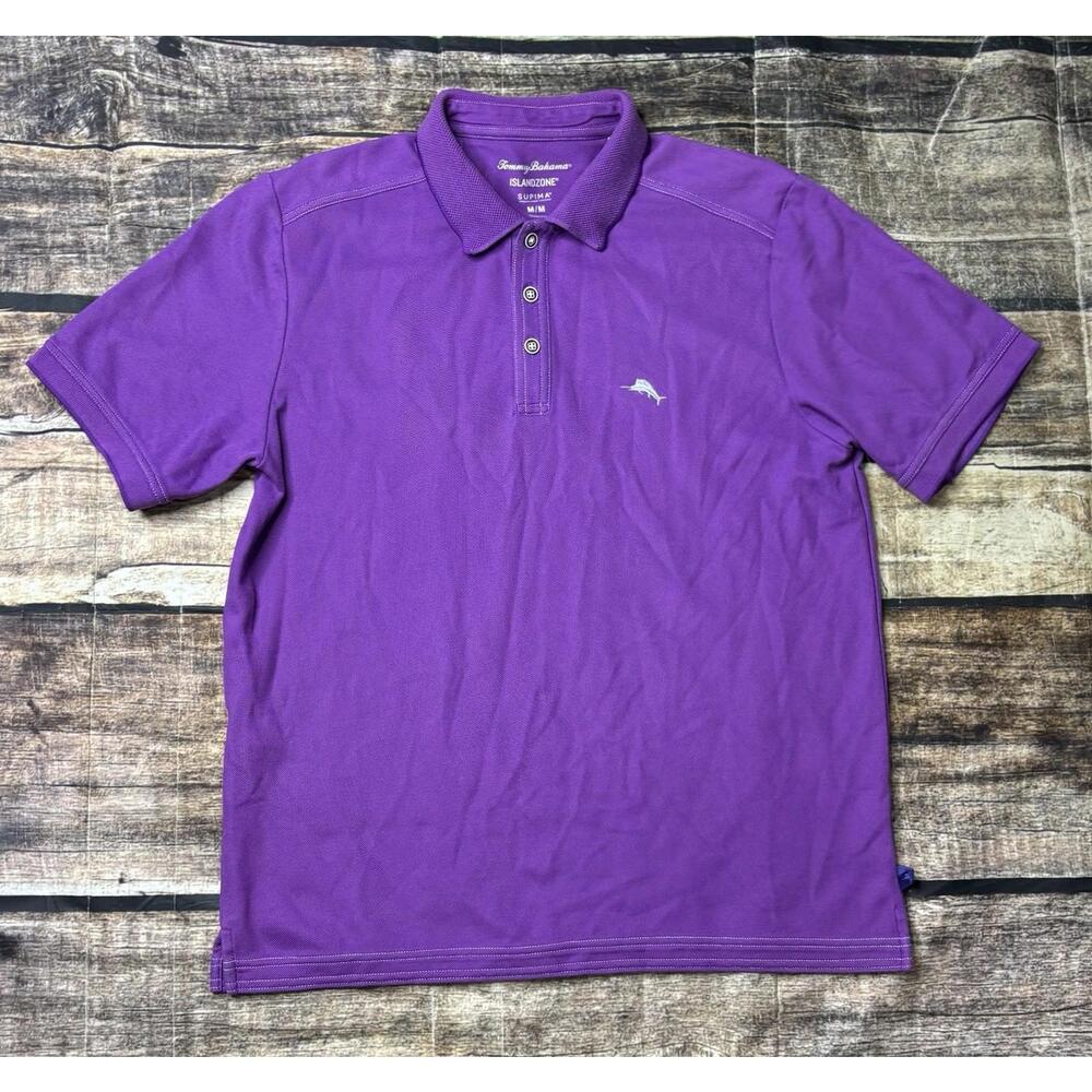 Tommy Bahama Polo Shirt Men's Medium Islandzone Supima Cotton Trim Fit Purple